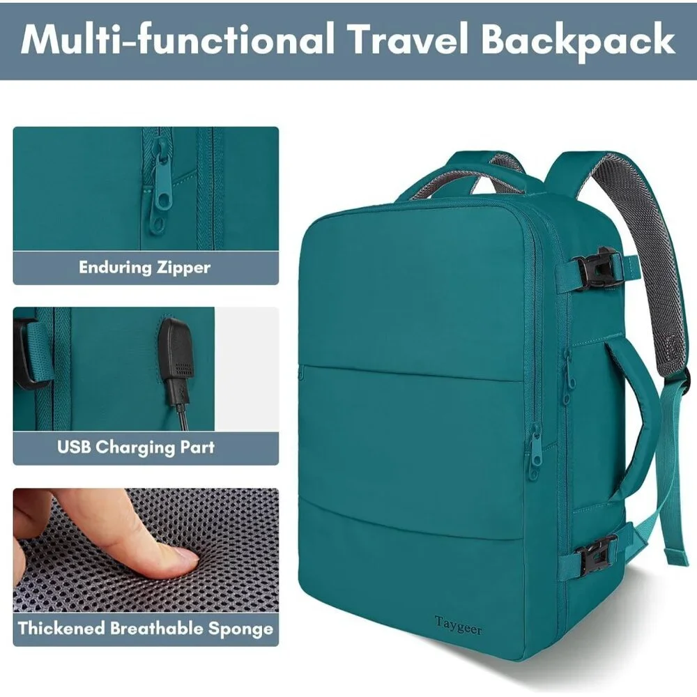 Travel Peacock Blue Backpack for Women Carry On Laptop Bag USB Port TSA Pouch